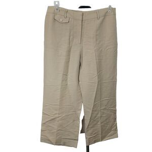 Emma James Women's Cropped Linen Blend Pants Size 14P High Rise Beige Pockets